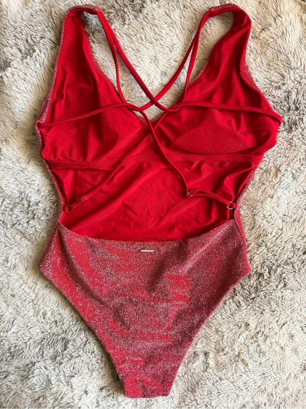 Berlook Red Shimmer V Neck One-Piece Swimsuit Bodysuit - Picture 4 of 4